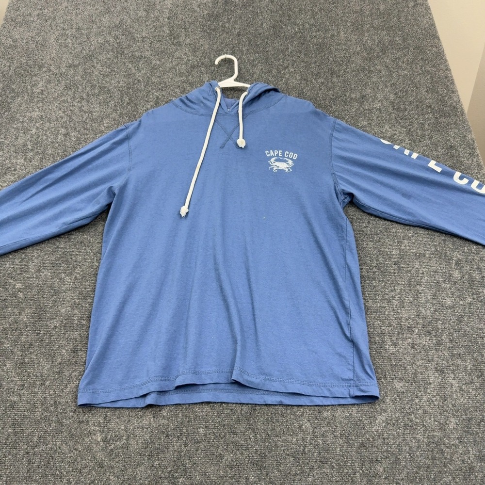 Cape Cod Cuffys Hoodie Mens L Blue Cotton Graphic Pullover Coastal Style